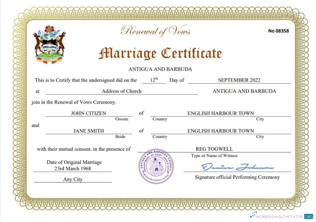 Download Antigua and Barbuda marriage certificate Word and PDF template Photoshop template